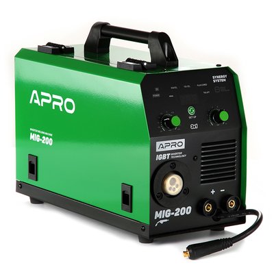 Зварювальний напівавтомат інверторний APRO MIG-200, 20-200А, ел.5мм, пр.0.8-1мм 5кг 2.5+1.5+3м 9839 фото